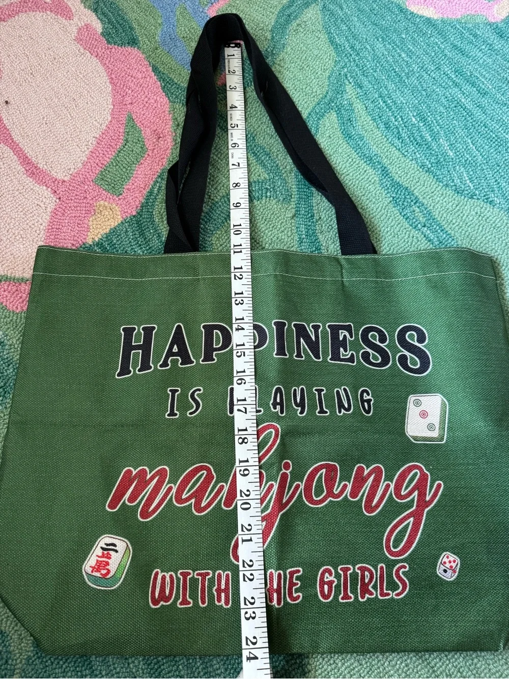 Green Mahjong Tote Bag - Unbranded with interior zip pouch
